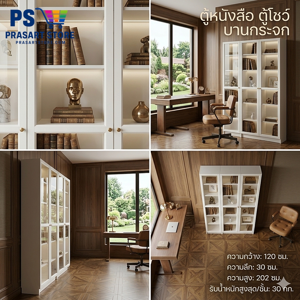 ตู้หนังสือ ตู้โชว์บานกระจก Bookcase, glass display cabinet Prasartstore.com Gemini_Generated_Image_zf1wo7zf1wo7zf1w