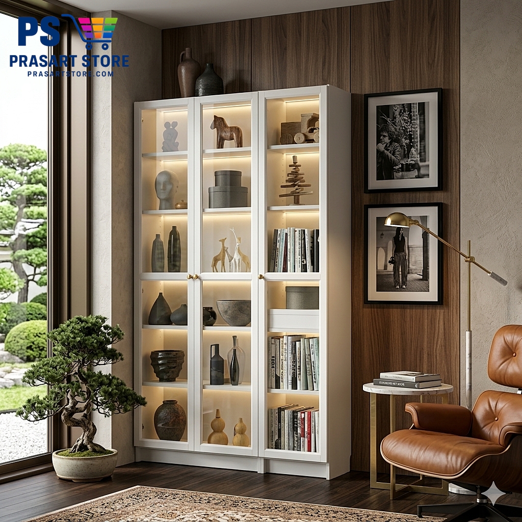 ตู้หนังสือ ตู้โชว์บานกระจก Bookcase, glass display cabinet Prasartstore.com  003Gemini_Generated_Image_36aylr36aylr36ay
