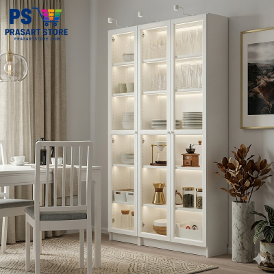 ตู้หนังสือ ตู้โชว์ ตู้ชั้นว่าง ตู้โชว์บานกระจก Bookcases, display cabinets, shelving units, glass-fronted display cabinets. 120x30x202 ซม.