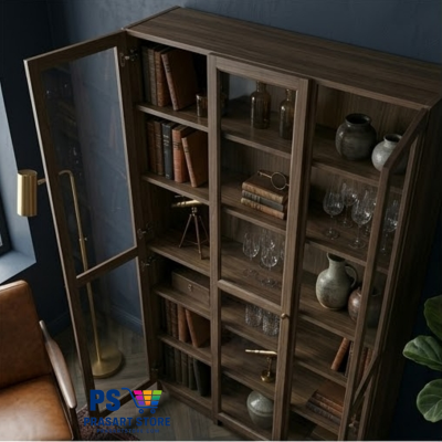 ตู้หนังสือ ตู้โชว์ ตู้ชั้นว่าง ตู้โชว์บานกระจก Bookcases, display cabinets, shelving units, glass-fronted display cabinets. 120x30x202 ซม. Black Brown
