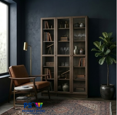 ตู้หนังสือ ตู้โชว์ ตู้ชั้นว่าง ตู้โชว์บานกระจก Bookcases, display cabinets, shelving units, glass-fronted display cabinets. 120x30x202 ซม. Black Brown