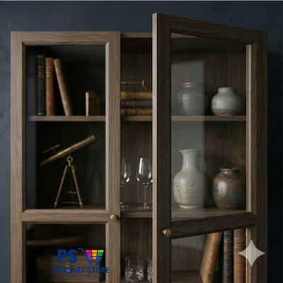 ตู้หนังสือ ตู้โชว์ ตู้ชั้นว่าง ตู้โชว์บานกระจก Bookcases, display cabinets, shelving units, glass-fronted display cabinets. 120x30x202 ซม. Black Brown