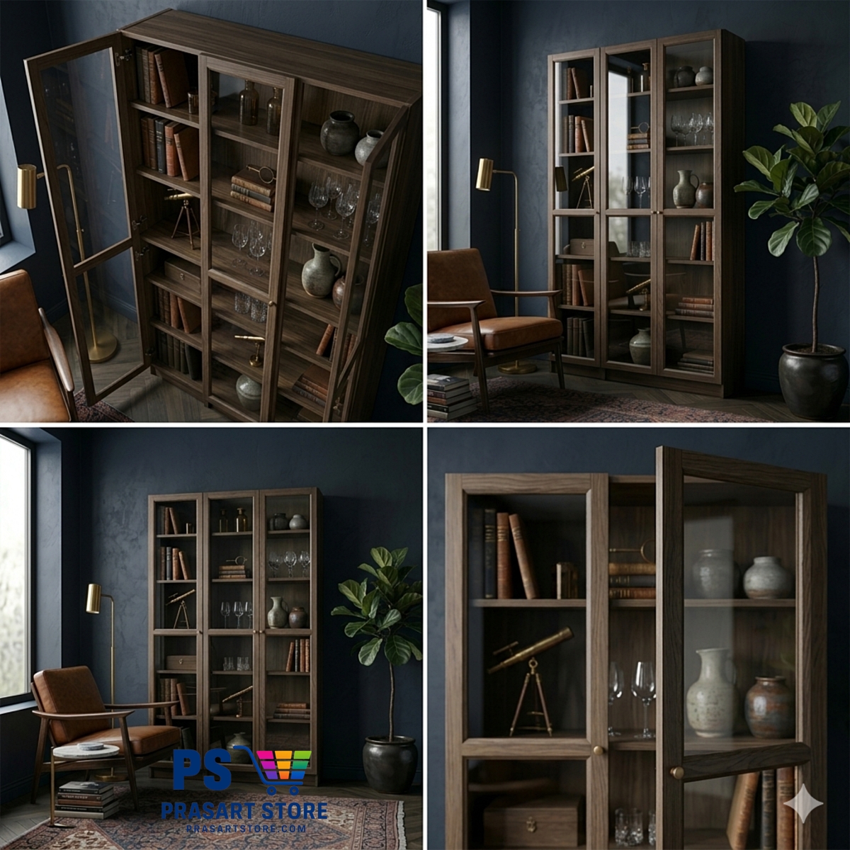 ตู้หนังสือ ตู้โชว์บานกระจก Bookcase, glass display cabinet Prasartstore.com  Black Brown  0339Gemini_Generated_Image_lxqvedlxqvedlxqv