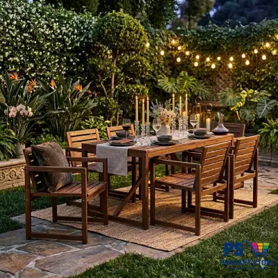 ชุดโต๊ะทานอาหาร  Dining Table Set Outdoor กลางแจ้งผลิตจากไม้ จริง โต๊ะและเก้าอี้ 6 ตัว