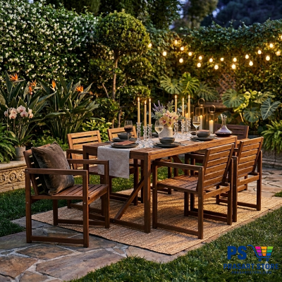 ชุดโต๊ะทานอาหาร  Dining Table Set Outdoor กลางแจ้งผลิตจากไม้ จริง โต๊ะและเก้าอี้ 6 ตัว