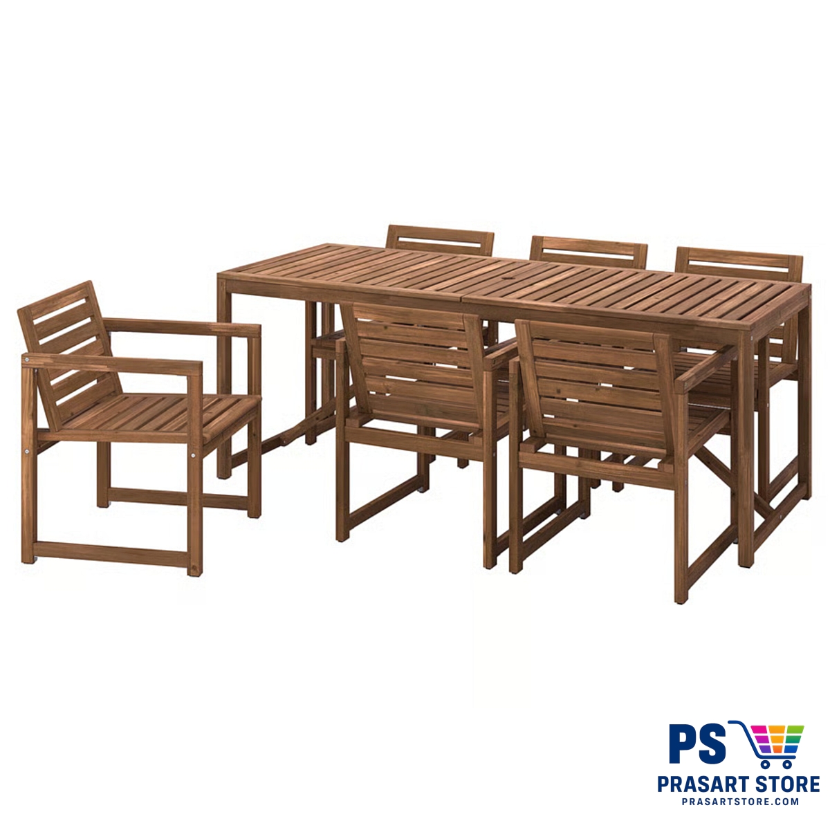 ชุดโต๊ะทานอาหาร Dining Table Set Outdoor กลางแจ้งผลิตจากไม้ จริง โต๊ะและเก้าอี้ 6 ตัว 110