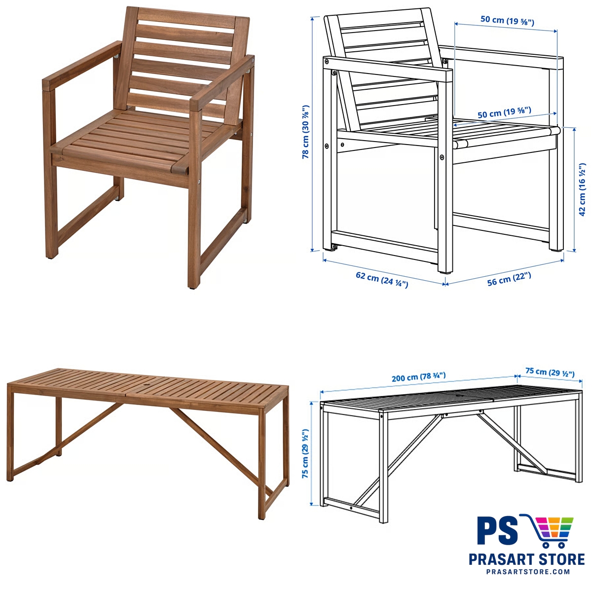 ชุดโต๊ะทานอาหาร Dining Table Set Outdoor กลางแจ้งผลิตจากไม้ จริง โต๊ะและเก้าอี้ 6 ตัว 015