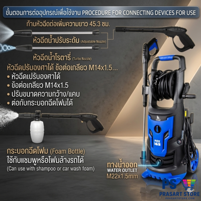 เครื่องฉีดน้ำแรงดันสูง 165 บาร์ 2100 วัตต์ แรงดันน้ำแรงสะใจ สำหรับล้างรถและงานบ้าน  SUMO FOX165