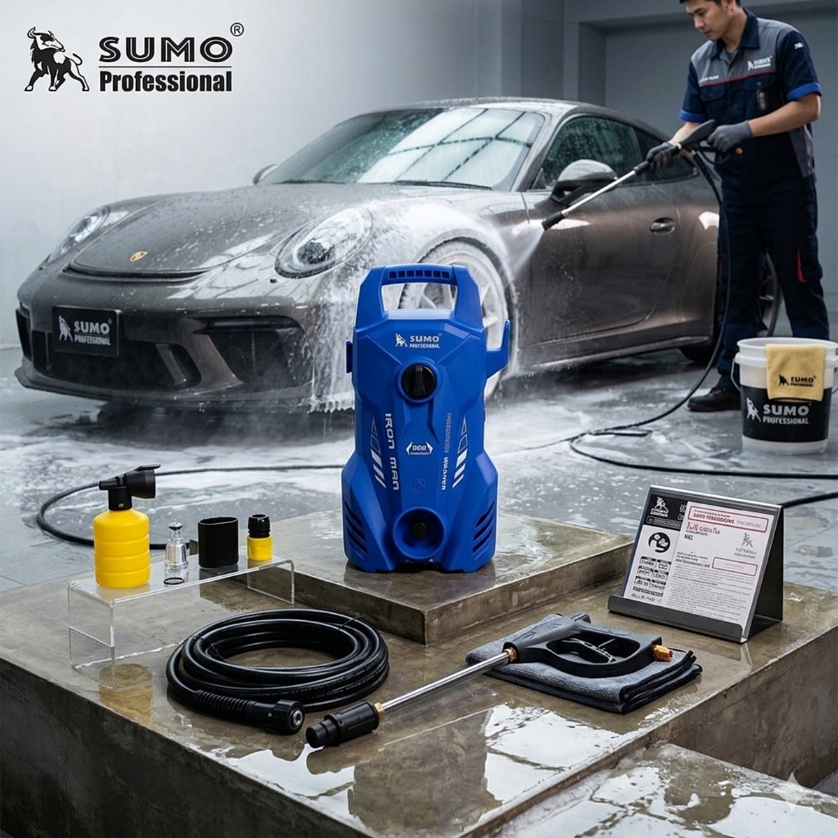 เครื่องอัดฉีด Iron Man แรงดันสูงสุด 105 บาร์ อัตราการไหลของน้ำ 6 ลิตร นาที กำลังไฟฟ้า 1 เฟส 220V Prasartstore.comGemini_Generated_Image_hr1l0whr1l0whr1l