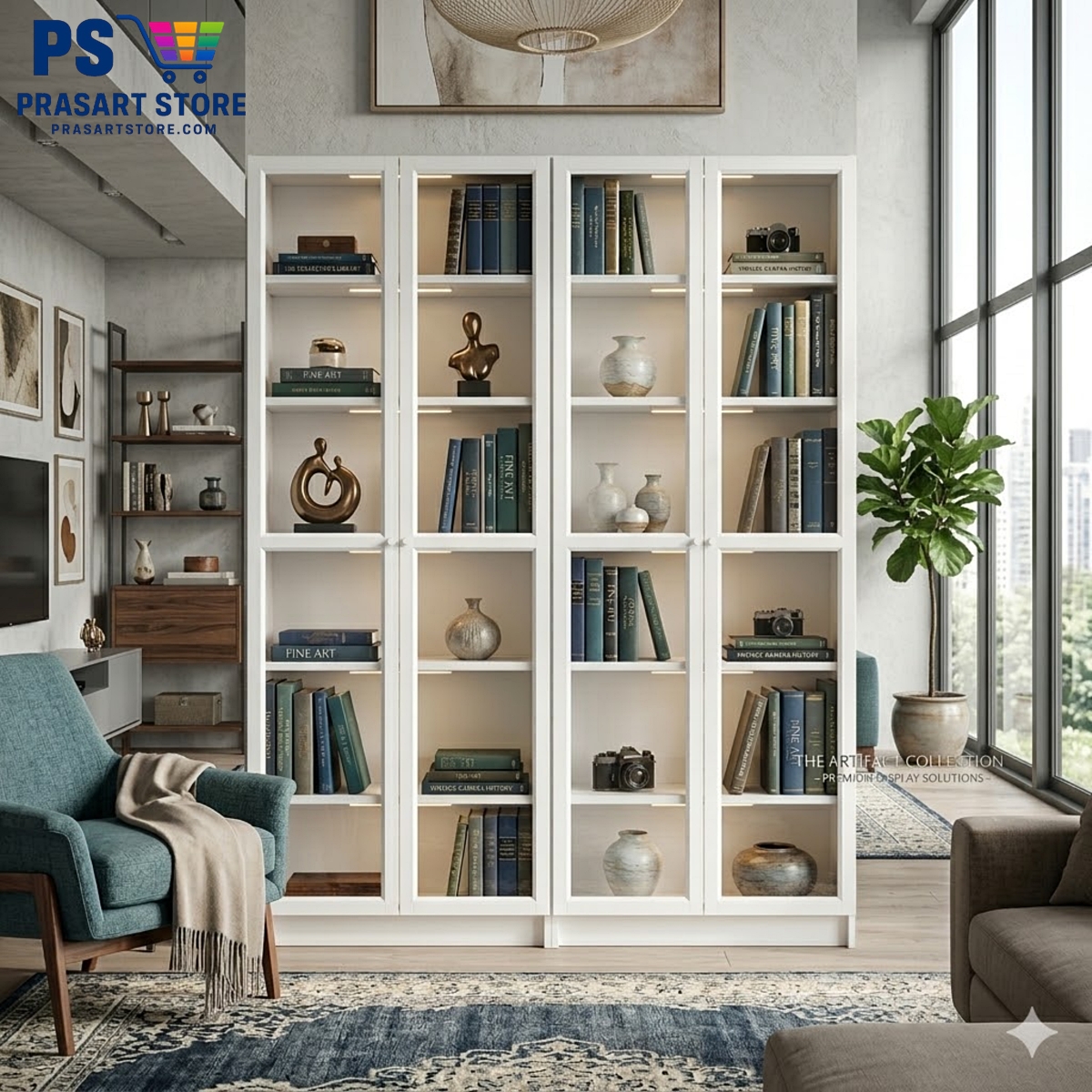 ตู้หนังสือ ตู้โชว์ ตู้ชั้นว่าง ตู้โชว์บานกระจก Bookcases Shelving Units glass cabinet 160X30X202 cm Prasartstore.comcbb52f65-b0dd-4868-af02-6a2d97850cac