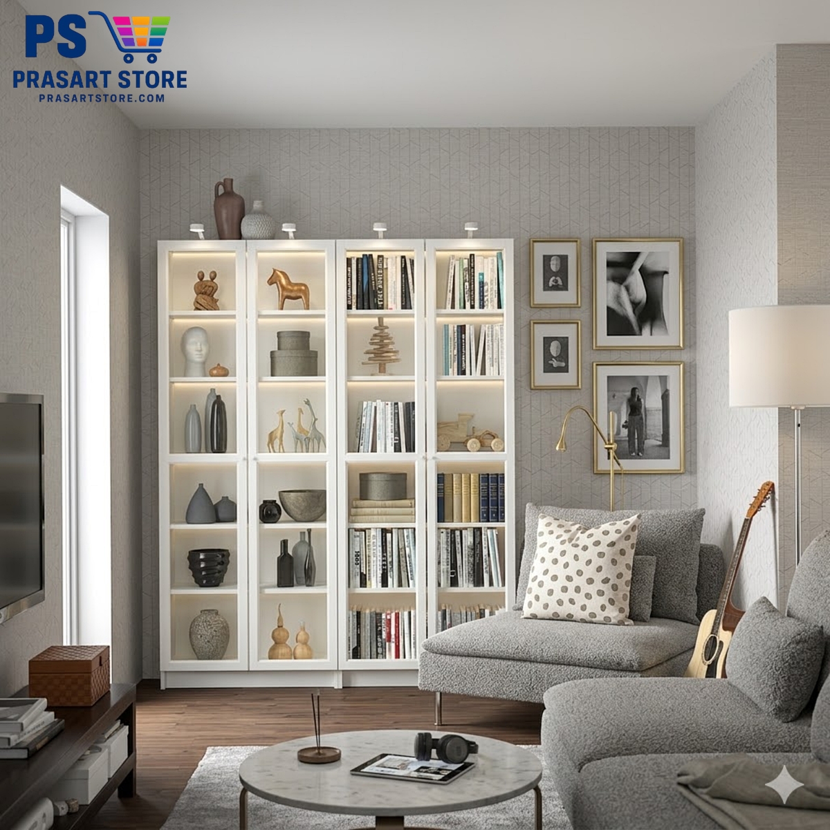 ตู้หนังสือ ตู้โชว์ ตู้ชั้นว่าง ตู้โชว์บานกระจก Bookcases Shelving Units glass cabinet 160X30X202 cm Prasartstore.com7ec48b26-5516-4348-a015-ec42f0794fd7