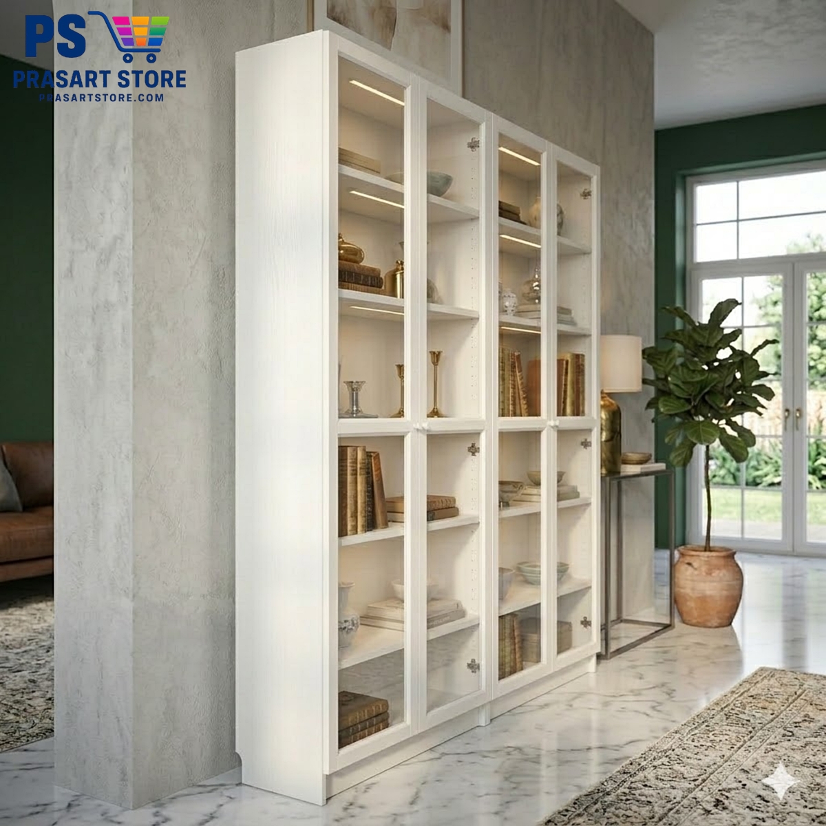 ตู้หนังสือ ตู้โชว์ ตู้ชั้นว่าง ตู้โชว์บานกระจก Bookcases Shelving Units glass cabinet 160X30X202 cm Prasartstore.com0233