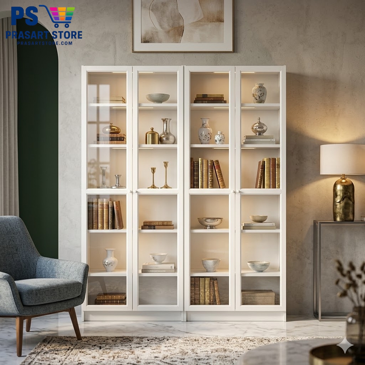 ตู้หนังสือ ตู้โชว์ ตู้ชั้นว่าง ตู้โชว์บานกระจก Bookcases Shelving Units glass cabinet 160X30X202 cm Prasartstore.comffb34e4f-05be-441b-8db8-b87e11f98a9a
