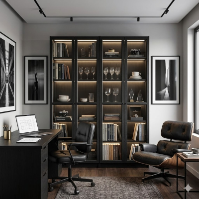ตู้หนังสือ ตู้โชว์ ตู้ชั้นว่าง ตู้โชว์บานกระจก Bookcases, display cabinets, shelving units, glass-fronted display cabinets. 160x30x202 ซม Black