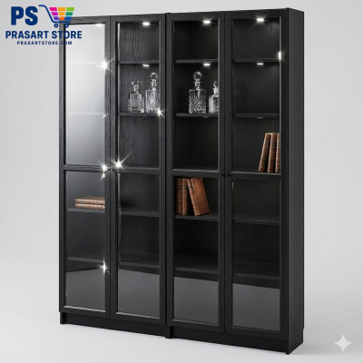 ตู้หนังสือ ตู้โชว์ ตู้ชั้นว่าง ตู้โชว์บานกระจก Bookcases, display cabinets, shelving units, glass-fronted display cabinets. 160x30x202 ซม Black