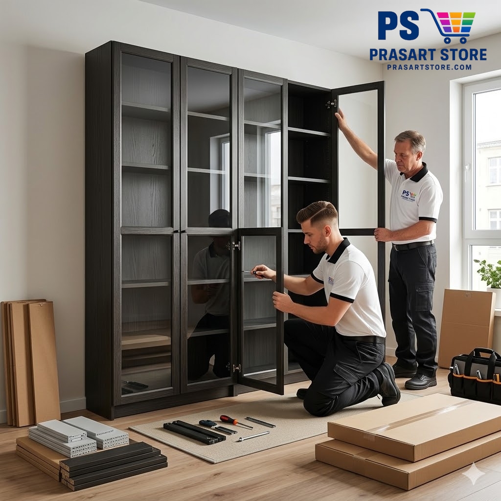 ตู้หนังสือ ตู้โชว์ ตู้ชั้นว่าง ตู้โชว์บานกระจก Bookcases Shelving Units glass cabinet 160X30X202 Black cm Prasartstore.com Black Oak