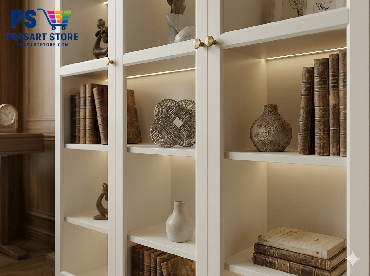 ตู้หนังสือ ตู้โชว์บานกระจก Bookcase, glass display cabinet Prasartstore.com Gemini_Generated_Image_fhor0fhor0fhor0f