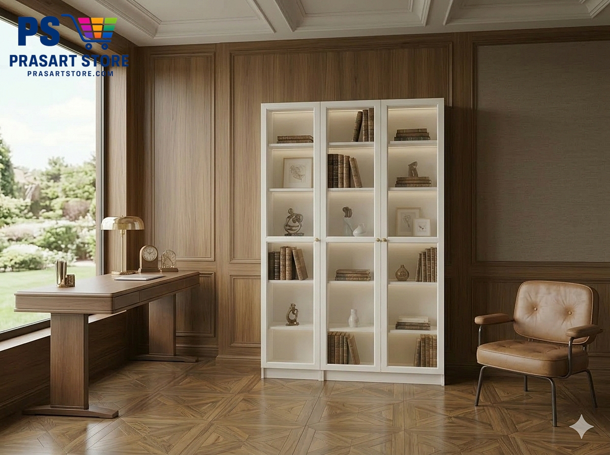 ตู้หนังสือ ตู้โชว์บานกระจก Bookcase, glass display cabinet Prasartstore.com Gemini_Generated_Image_ypbrwrypbrwrypbr