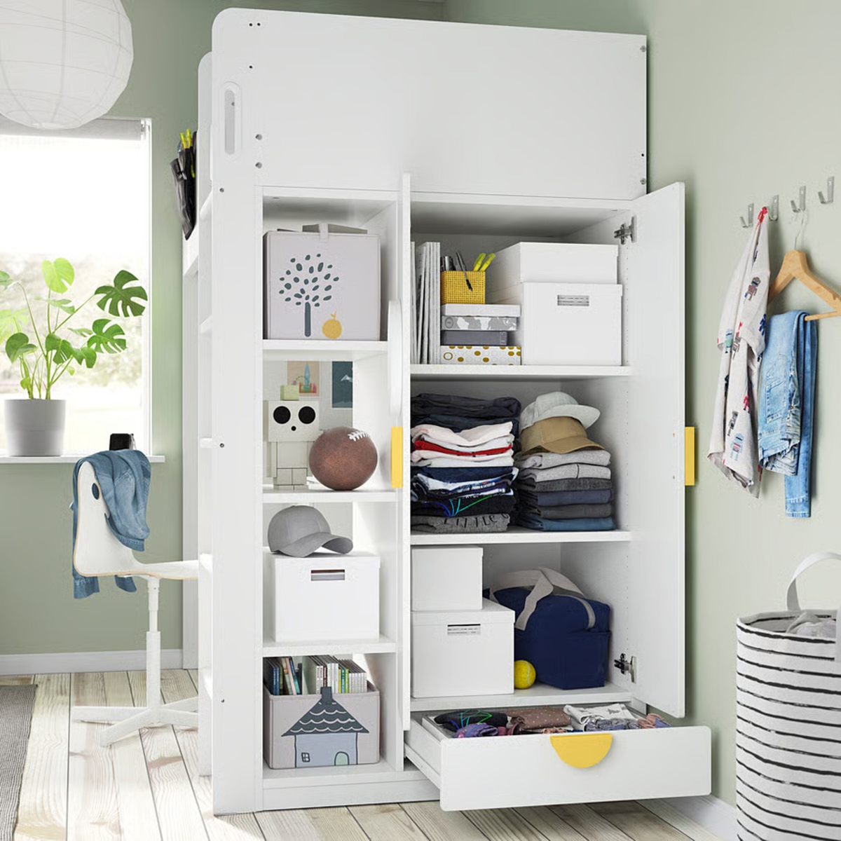 เตียงนอนเด็ก เตียงสองชั้น Bunk bed with wardrobe desk and shelves Dimension 90x200x182cm033