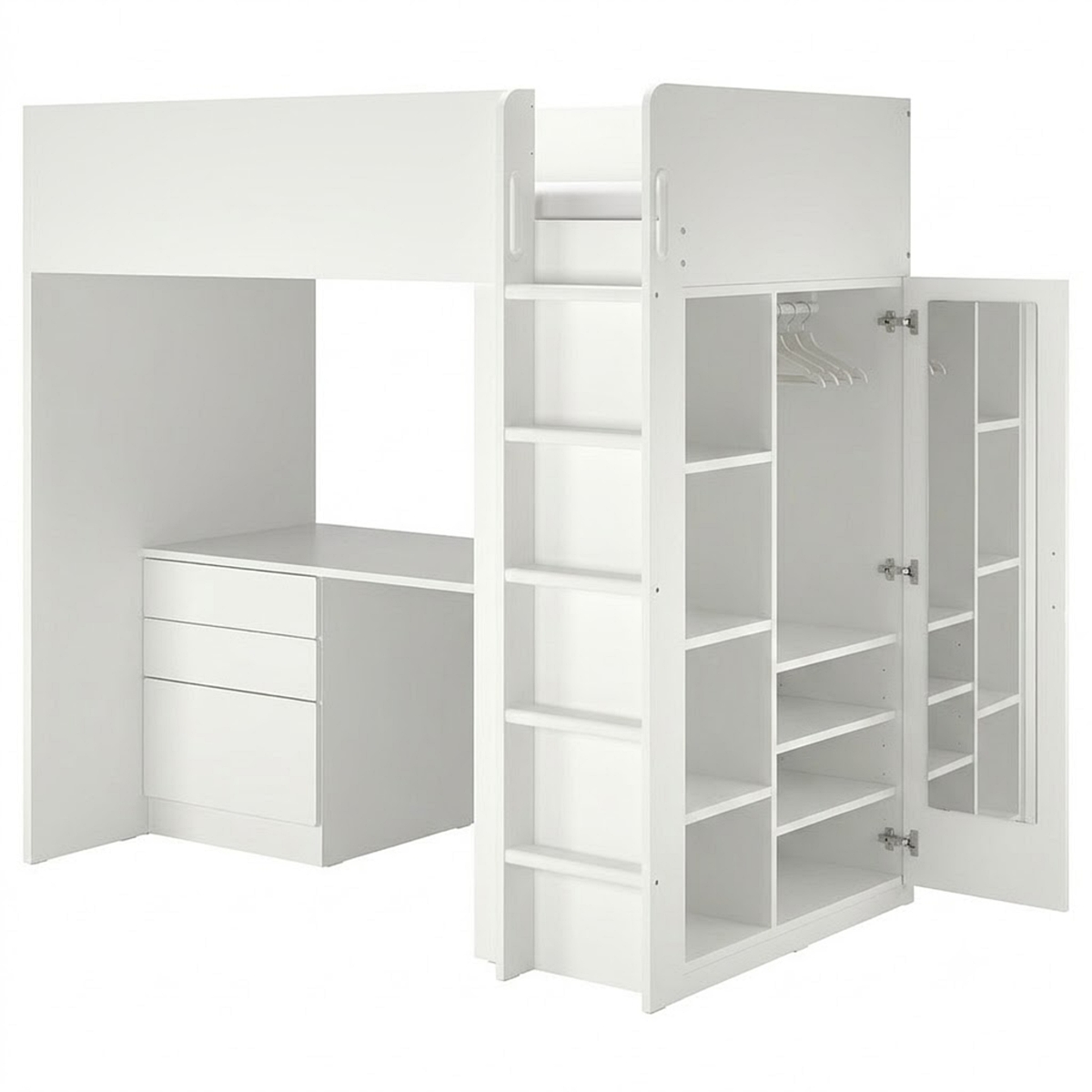 เตียงสองชั้น พร้อมตู้เสื้อผ้า โต๊ะทำงาน และชั้นวางของ Bunk bed with wardrobe desk and shelves Dimension 90x200x182002
