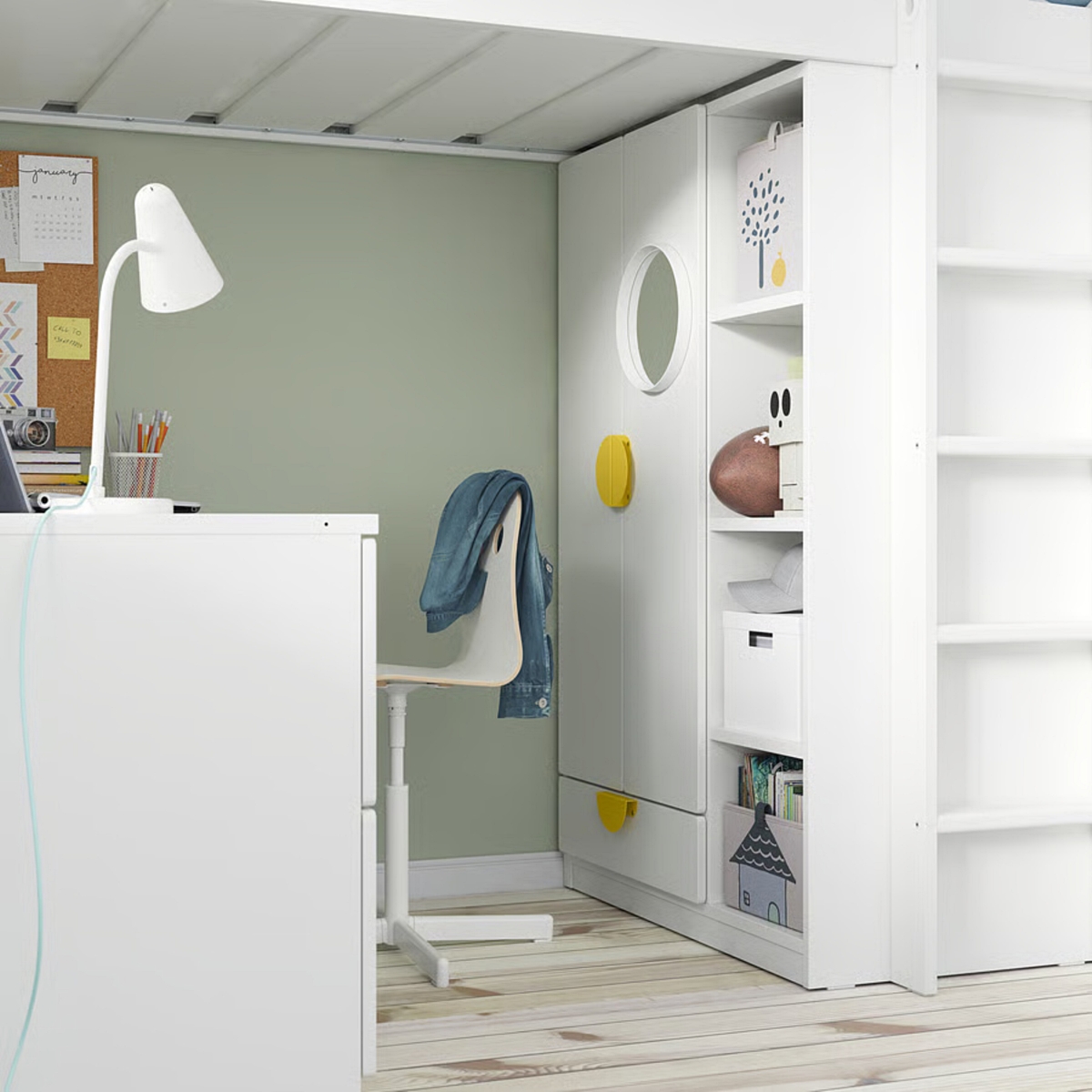 Bunk bed with wardrobe desk and shelves Dimension 90x200x182cmsmastad-loft-bed-white-white-with-desk-with-2-shelves__1266182_pe928002_s5