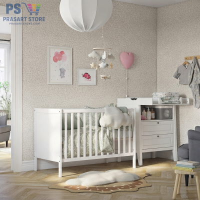 เตียงเด็กอ่อนไม้สีขาว Baby Cot  ดีไซน์มินิมอล ปลอดภัยสำหรับทารก  ขนาด 60x120 สูง 86 เซนติเมตร