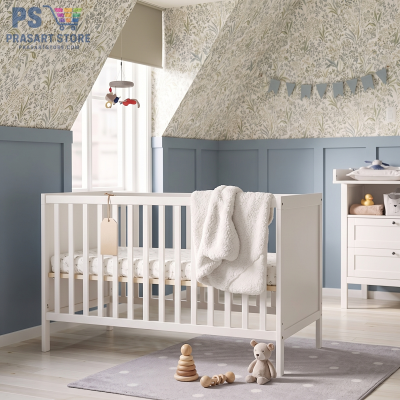 เตียงเด็กอ่อนไม้สีขาว Baby Cot  ดีไซน์มินิมอล ปลอดภัยสำหรับทารก  ขนาด 60x120 สูง 86 เซนติเมตร