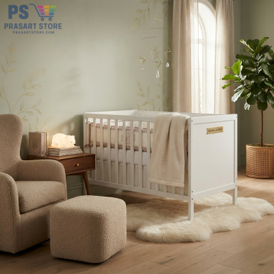 เตียงเด็กอ่อนไม้สีขาว Baby Cot  ดีไซน์มินิมอล ปลอดภัยสำหรับทารก  ขนาด 60x120 สูง 86 เซนติเมตร