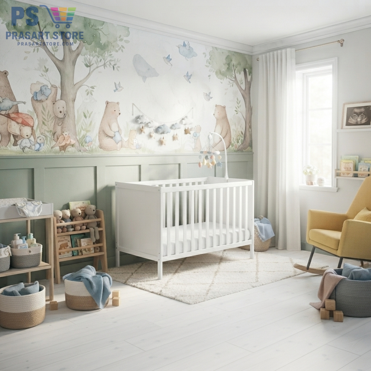 เตียงเด็กอ่อนไม้สีขาว Baby Cot ดีไซน์มินิมอล ปลอดภัยสำหรับทารก ขนาด 60x120 สูง 86 เซนติเมตรGemini_Generated_Image_o56up8o56up8o56u