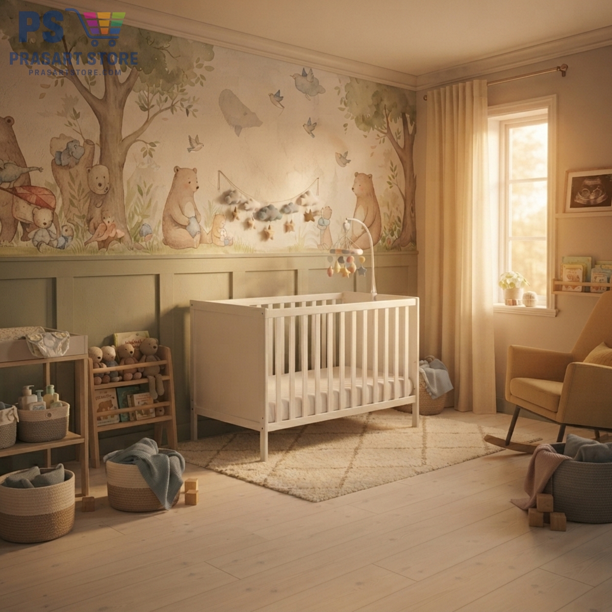 เตียงเด็กอ่อนไม้สีขาว Baby Cot  ดีไซน์มินิมอล ปลอดภัยสำหรับทารก  ขนาด 60x120 สูง 86 เซนติเมตรGemini_Generated_Image_t5uxaqt5uxaqt5ux