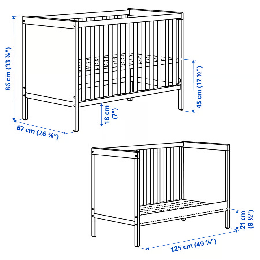เตียงเด็กอ่อนไม้สีขาว Baby Cot  ดีไซน์มินิมอล ปลอดภัยสำหรับทารก  ขนาด 60x120 สูง 86 cm