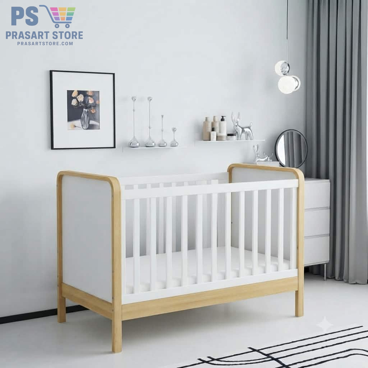 เตียงเด็กอ่อน Baby Bed Baby Cot ขนาด 60X120 สูง 93 ซม เตียงเด็กแรกเกิด 0-3 ปี