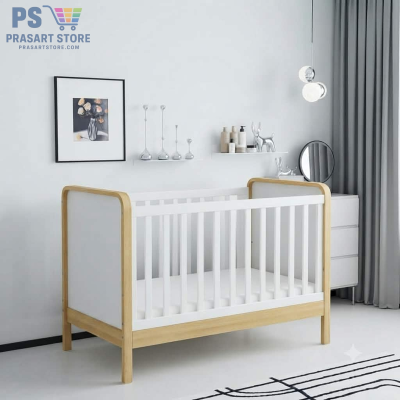เตียงเด็กอ่อน Baby Bed Baby Cot ขนาด 60X120 สูง 93 ซม เตียงเด็กแรกเกิด 0-3 ปี