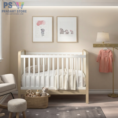 เตียงเด็กอ่อน Baby Bed Baby Cot ขนาด 60X120 สูง 93 ซม เตียงเด็กแรกเกิด 0-3 ปี