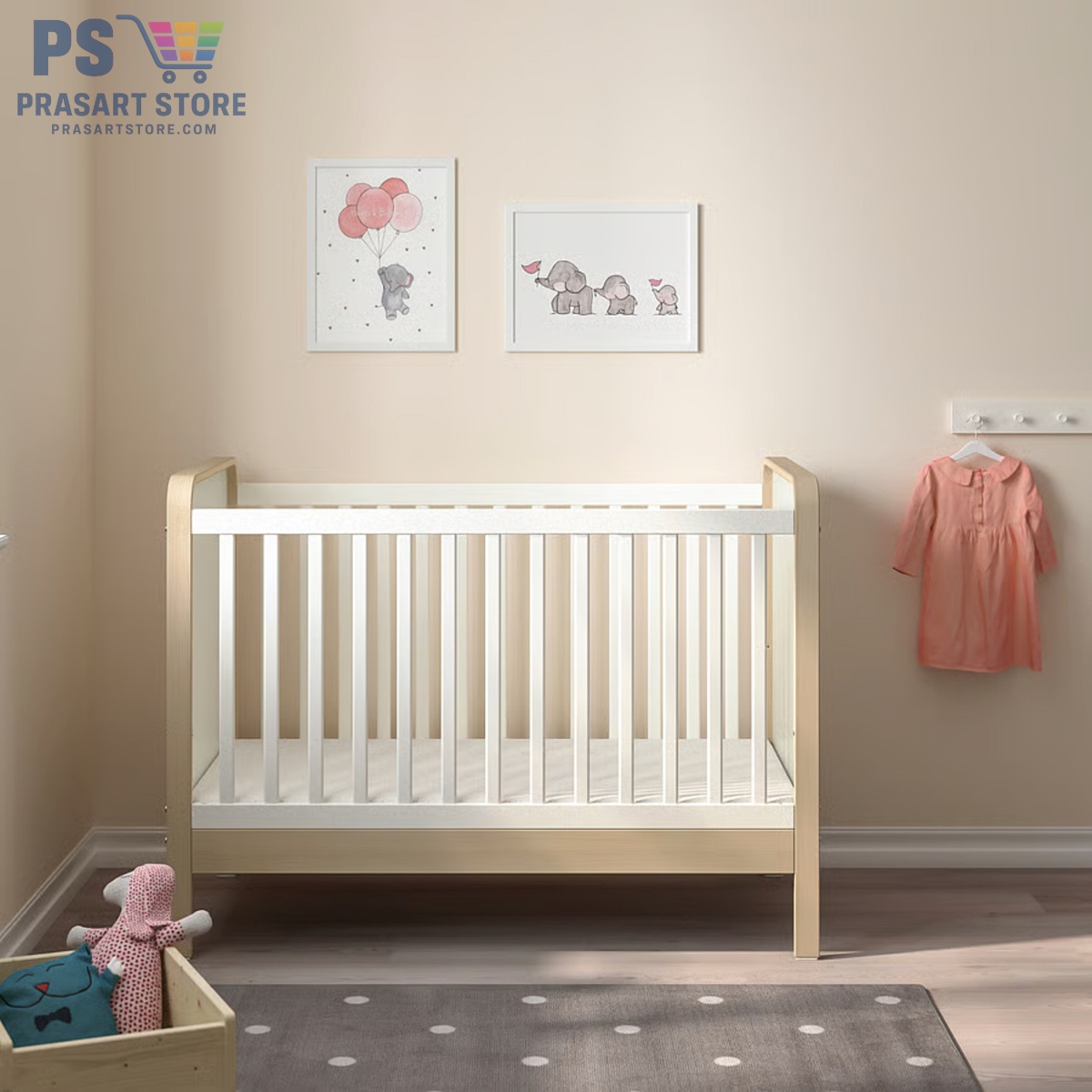 ตียงเด็กอ่อน Baby Bed Baby Cot ขนาด 60X120 สูง 93 ซม เพิ่มลดระดับพื้นเตียงลงได้เมื่อเด็กเริ่มนั่งได้เอง prasartstore.comaelskvaerd-cot-birch-white__1054844_pe847891_s5
