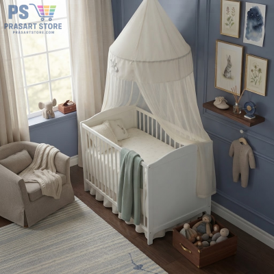 เตียงเด็กอ่อน Baby Bed Baby Cot ขนาด 60X120 สูง 84 ซมปรับความสูงของพื้นเตียงได้ 2 ระดับ
