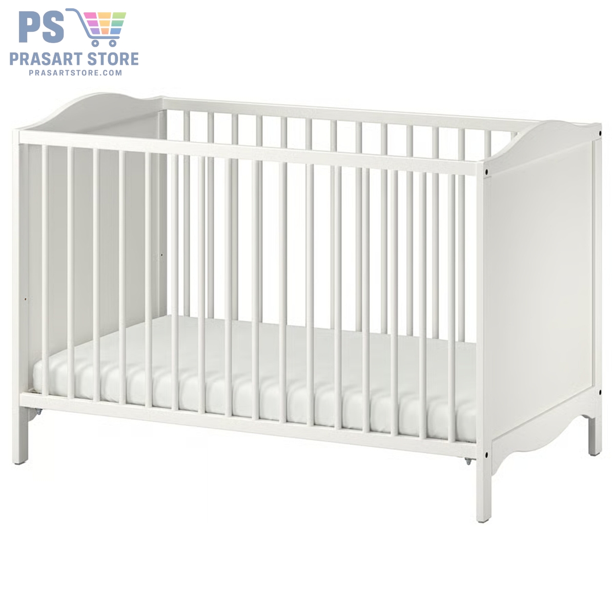 เตียงเด็กอ่อน Baby Bed Baby Cot ขนาด 60X120 สูง 84 ซมปรับความสูงของพื้นเตียงได้ 2 ระดับsmagoera-cot-white__0772929_pe756147_s5