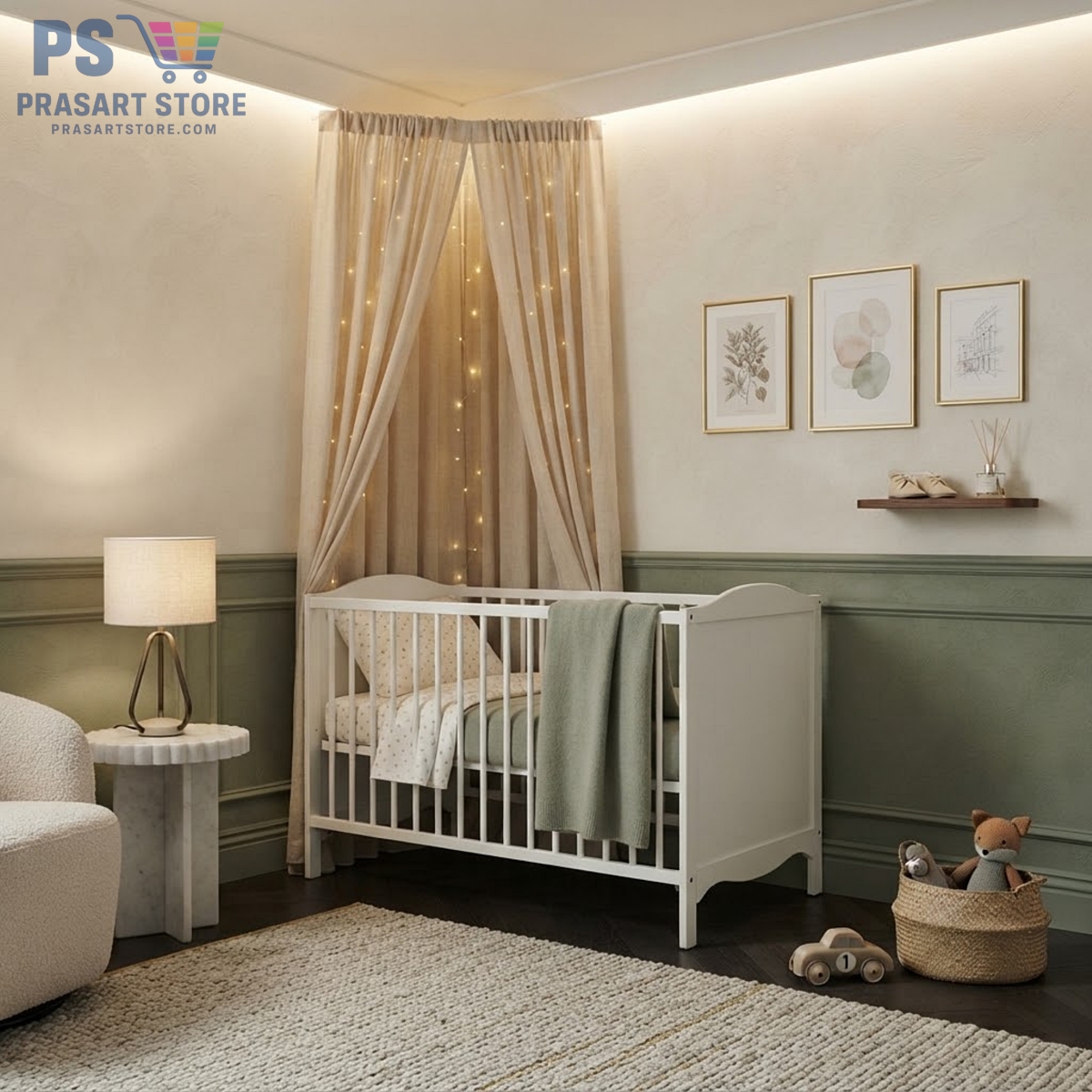 เตียงเด็กอ่อน Baby Bed Baby Cot ขนาด 60X120 สูง 84 ซมปรับความสูงของพื้นเตียงได้ 2 ระดับ9ab65e34-b37a-4370-adec-040bbf48bfce