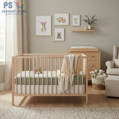 เตียงเด็กอ่อน Baby Bed Baby Cot Baby Crib ขนาด 60X120 สูง 80ซม ไม้บีช ระบายอากาศได้ดี