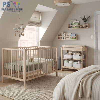 เตียงเด็กอ่อน Baby Bed Baby Cot Baby Crib ขนาด 60X120 สูง 80ซม ไม้บีช ระบายอาการได้ดี