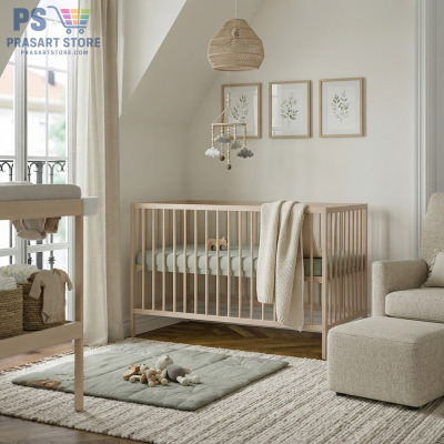 เตียงเด็กอ่อน Baby Bed Baby Cot Baby Crib ขนาด 60X120 สูง 80ซม ไม้บีช ระบายอาการได้ดี