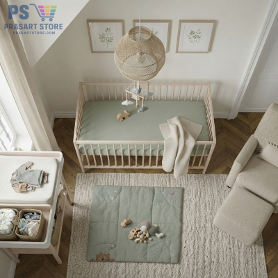 เตียงเด็กอ่อน Baby Bed Baby Cot Baby Crib ขนาด 60X120 สูง 80ซม ไม้บีช ระบายอาการได้ดี