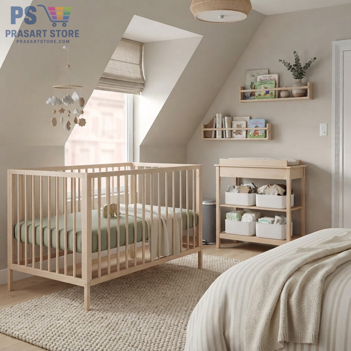 เตียงเด็กอ่อน Baby Bed Baby Cot Baby Crib ขนาด 60X120 สูง 80ซม ไม้บีช ระบายอาการได้ดี Prasartstore.comGemini_Generated_Image_epq9axepq9axepq9