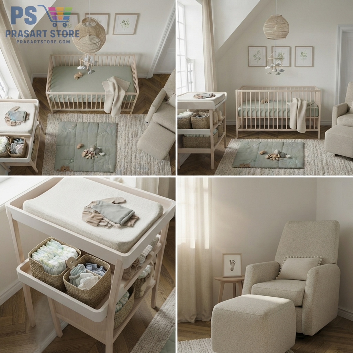 เตียงเด็กอ่อน Baby Bed Baby Cot Baby Crib ขนาด 60X120 สูง 80ซม ไม้บีช ระบายอาการได้ดี Prasartstore.comGemini_Generated_Image_g9yfzig9yfzig9yf