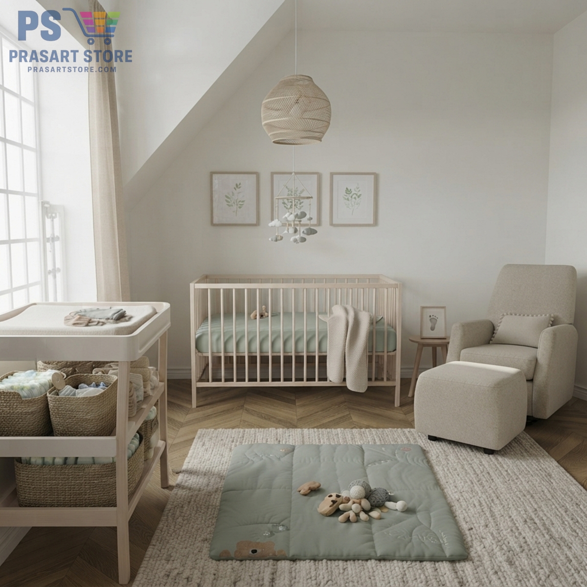 เตียงเด็กอ่อน Baby Bed Baby Cot Baby Crib ขนาด 60X120 สูง 80ซม ไม้บีช ระบายอาการได้ดี Prasartstore.comGemini_Generated_Image_xcf2inxcf2inxcf2
