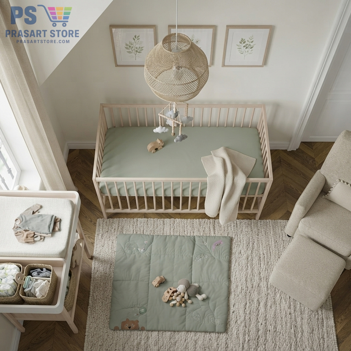 เตียงเด็กอ่อน Baby Bed Baby Cot Baby Crib ขนาด 60X120 สูง 80ซม ไม้บีช ระบายอาการได้ดี Prasartstore.comGemini_Generated_Image_xy69sfxy69sfxy69