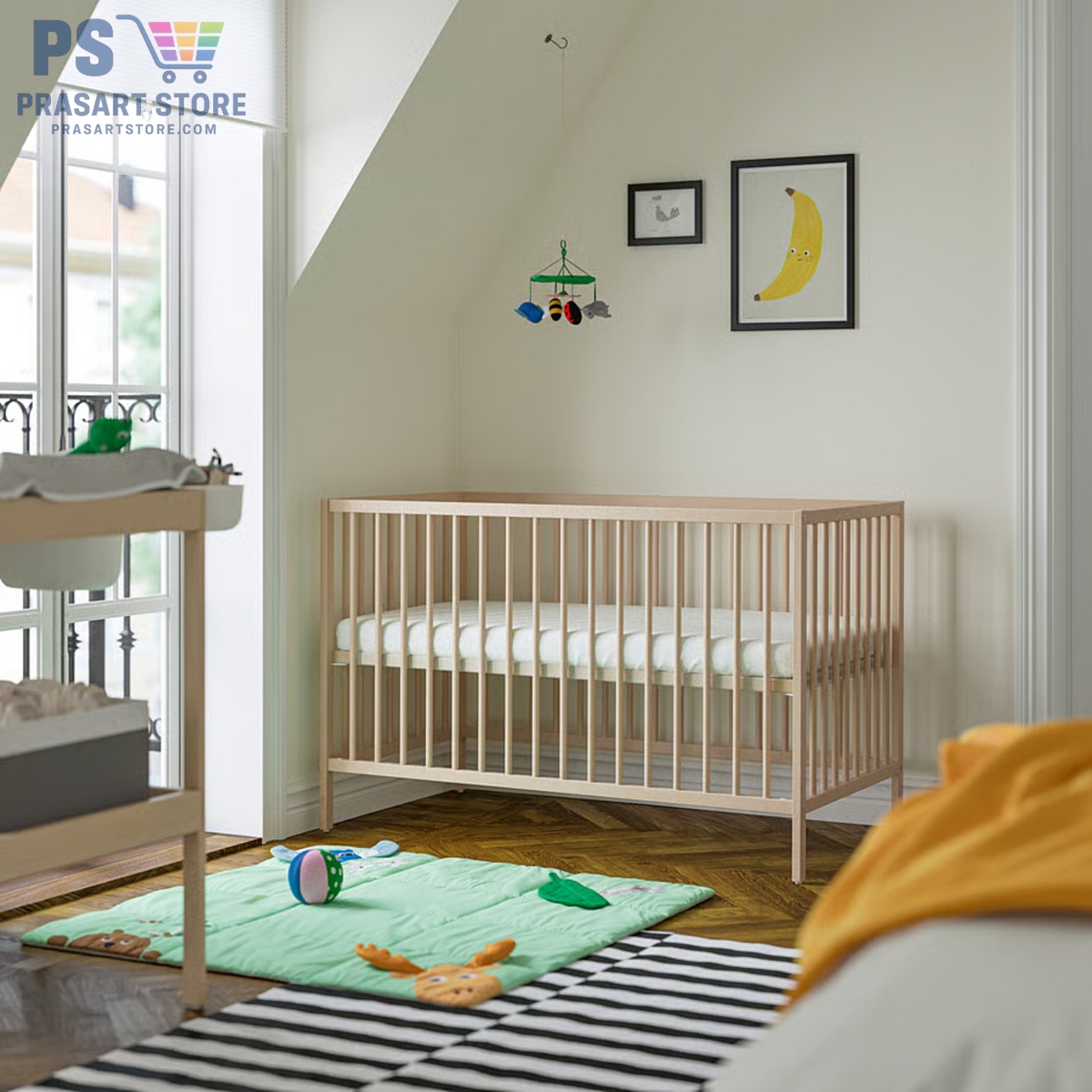 เตียงเด็กอ่อน Baby Bed Baby Cot Baby Crib ขนาด 60X120 สูง 80ซม ไม้บีช ระบายอาการได้ดี Prasartstore.comsniglar-cot-birch__1445805_pe988646_s5