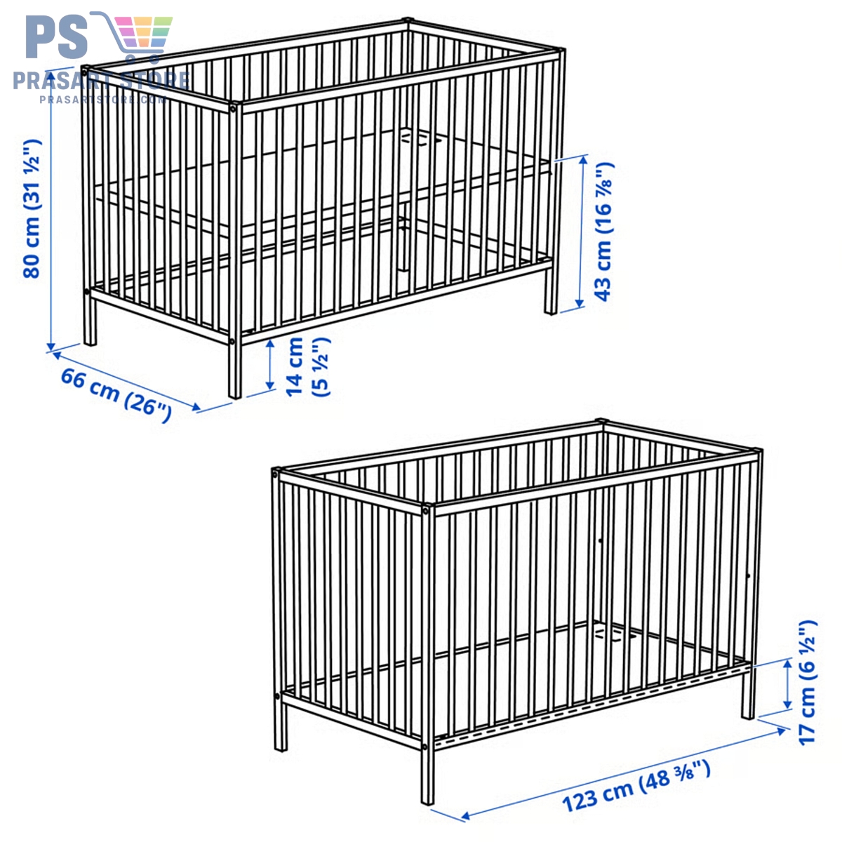 เตียงเด็กอ่อน Baby Bed Baby Cot Baby Crib ขนาด 60X120 สูง 80ซม ไม้บีช ระบายอาการได้ดี Prasartstore.comsniglar-cot-birch__1474962_pe998316_s5