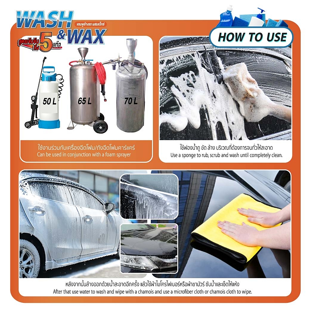 แชมพูล้างรถ Car Wash Shampoo แชมพูล้างรถผสมแว๊กซ์ ขนาด 20ลิตร SUMO  CAR WASH WITH WAX SUMO 20L