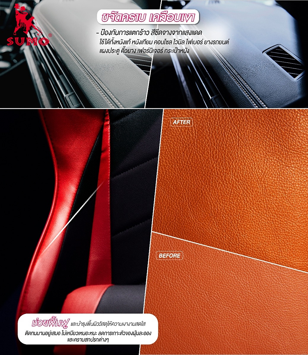 สเปรย์เคลือบเงา 5-in-1 ขจัดคราบและฟื้นฟูผิวสัมผัส Gloss Finish Protectant (Black Ice) 315ml SUMO Prasartstore.com222